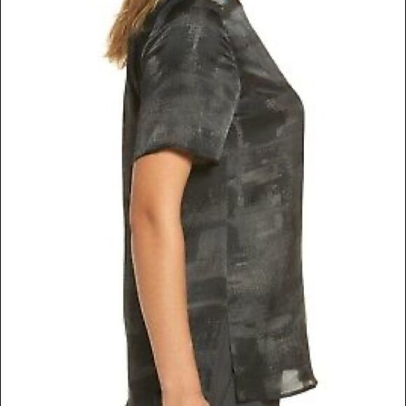 Eileen Fisher Bark Gaia Printed Silk Charmeuse Roundneck Box Top Size XXS $268 - Picture 6 of 11